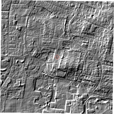 Shaded relief map of the ground around DN76JW, computed from Environment Agency LiDAR. The ground here sits at about 3 m above sea level and falls 6 m across the surrounding 800 m. Surface water reaching this point runs off ground lying to the north-east, 4.1 m higher.
