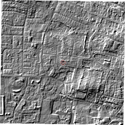 Shaded relief map of the ground around DN76JX, computed from Environment Agency LiDAR. The ground here sits at about 3 m above sea level and falls 5 m across the surrounding 800 m. Surface water reaching this point runs off ground lying to the north-north-east, 0.7 m higher.