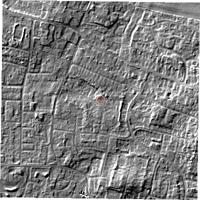 Shaded relief map of the ground around DN76JZ, computed from Environment Agency LiDAR. The ground here sits at about 3 m above sea level and falls 6 m across the surrounding 800 m. Surface water reaching this point runs off ground lying to the south-south-east, 1.1 m higher.