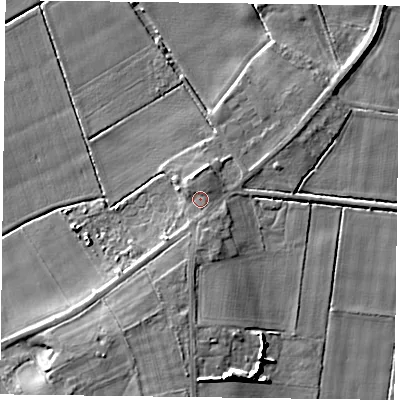 Shaded relief map of the ground around DN76NL, computed from Environment Agency LiDAR. The ground here sits at about 5 m above sea level and falls 9 m across the surrounding 800 m. Surface water reaching this point runs off ground lying to the south-south-west, 0.8 m higher.