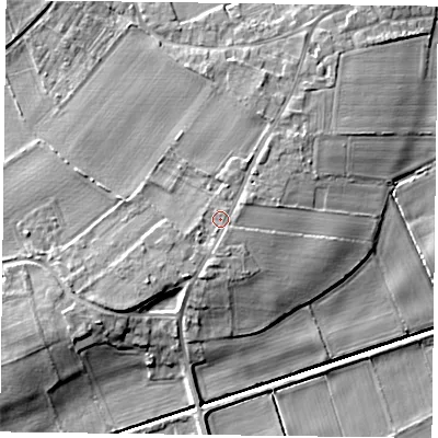 Shaded relief map of the ground around DN76PH, computed from Environment Agency LiDAR. The ground here sits at about 7 m above sea level and falls 8 m across the surrounding 800 m. Surface water reaching this point runs off ground lying to the south-south-west, 1.0 m higher.