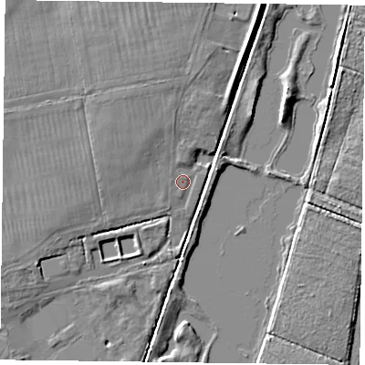 Shaded relief map of the ground around DN76TE, computed from Environment Agency LiDAR. The ground here sits at about 3 m above sea level and falls 4 m across the surrounding 800 m. Surface water reaching this point runs off ground lying to the north-west, 2.8 m higher.