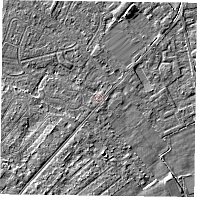 Shaded relief map of the ground around DN84BZ, computed from Environment Agency LiDAR. The ground here sits at about 3 m above sea level and falls 8 m across the surrounding 800 m. Surface water reaching this point runs off ground lying to the west-south-west, 1.0 m higher.