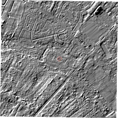 Shaded relief map of the ground around DN84DB, computed from Environment Agency LiDAR. The ground here sits at about 3 m above sea level and falls 8 m across the surrounding 800 m. Surface water reaching this point runs off ground lying to the east-south-east, 0.6 m higher.
