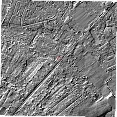 Shaded relief map of the ground around DN84DD, computed from Environment Agency LiDAR. The ground here sits at about 3 m above sea level and falls 8 m across the surrounding 800 m. Surface water reaching this point runs off ground lying to the south-west, 6.0 m higher.