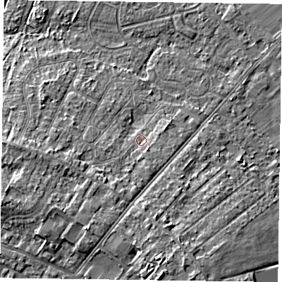 Shaded relief map of the ground around DN84DG, computed from Environment Agency LiDAR. The ground here sits at about 5 m above sea level and falls 8 m across the surrounding 800 m. Surface water reaching this point runs off ground lying to the south-south-west, 3.7 m higher.