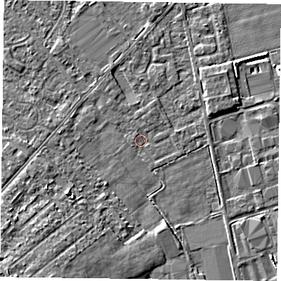 Shaded relief map of the ground around DN84EB, computed from Environment Agency LiDAR. The ground here sits at about 2 m above sea level and falls 9 m across the surrounding 800 m. Surface water reaching this point runs off ground lying to the north-west, 0.7 m higher.