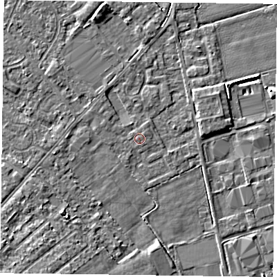 Shaded relief map of the ground around DN84ED, computed from Environment Agency LiDAR. The ground here sits at about 3 m above sea level and falls 7 m across the surrounding 800 m. Surface water reaching this point runs off ground lying to the west-north-west, 0.7 m higher.