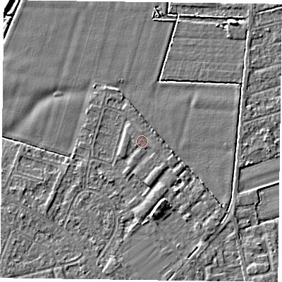 Shaded relief map of the ground around DN84EP, computed from Environment Agency LiDAR. The ground here sits at about 3 m above sea level and falls 6 m across the surrounding 800 m. Surface water reaching this point runs off ground lying to the east-south-east, 0.9 m higher.
