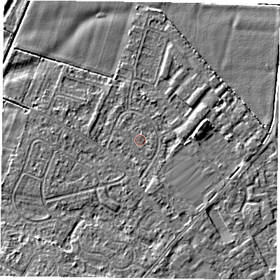 Shaded relief map of the ground around DN84EX, computed from Environment Agency LiDAR. The ground here sits at about 3 m above sea level and falls 5 m across the surrounding 800 m. The ground contributing surface water to this point lies to the north-north-east.