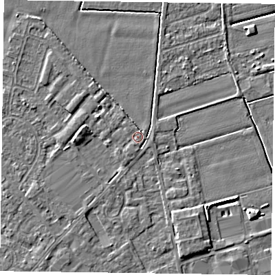 Shaded relief map of the ground around DN84FD, computed from Environment Agency LiDAR. The ground here sits at about 3 m above sea level and falls 6 m across the surrounding 800 m. Surface water reaching this point runs off ground lying to the north-north-east, 0.9 m higher.