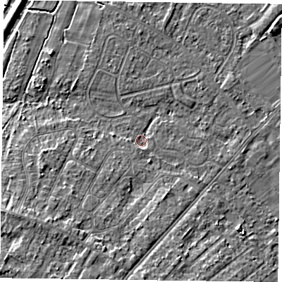 Shaded relief map of the ground around DN84FL, computed from Environment Agency LiDAR. The ground here sits at about 3 m above sea level and falls 8 m across the surrounding 800 m. Surface water reaching this point runs off ground lying to the south-south-west, 1.7 m higher.