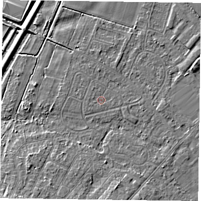 Shaded relief map of the ground around DN84HA, computed from Environment Agency LiDAR. The ground here sits at about 3 m above sea level and falls 8 m across the surrounding 800 m. Surface water reaching this point runs off ground lying to the west-north-west, 0.6 m higher.