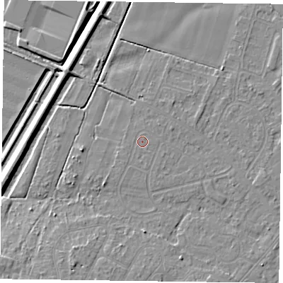 Shaded relief map of the ground around DN84HE, computed from Environment Agency LiDAR. The ground here sits at about 3 m above sea level and falls 7 m across the surrounding 800 m. The ground contributing surface water to this point lies to the north-north-east.