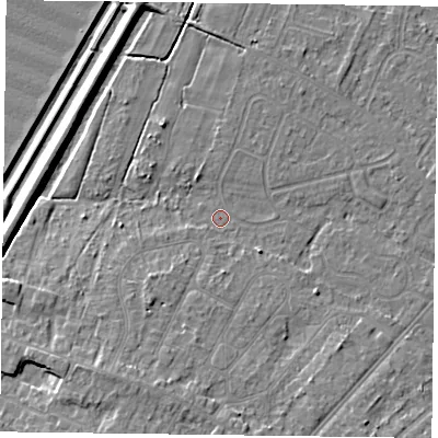 Shaded relief map of the ground around DN84HG, computed from Environment Agency LiDAR. The ground here sits at about 3 m above sea level and falls 9 m across the surrounding 800 m. Surface water reaching this point runs off ground lying to the south-south-west, 6.5 m higher.