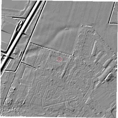 Shaded relief map of the ground around DN84HN, computed from Environment Agency LiDAR. The ground here sits at about 2 m above sea level and falls 6 m across the surrounding 800 m. Surface water reaching this point runs off ground lying to the south-west, 1.1 m higher.