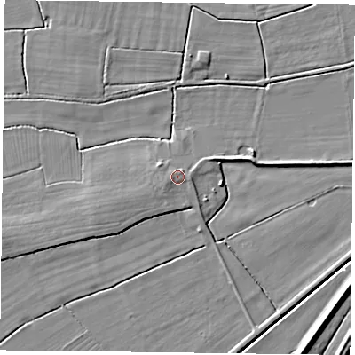 Shaded relief map of the ground around DN84JN, computed from Environment Agency LiDAR. The ground here sits at about 5 m above sea level and falls 5 m across the surrounding 800 m. Surface water reaching this point runs off ground lying to the west, 1.0 m higher.
