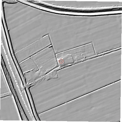 Shaded relief map of the ground around DN84JR, computed from Environment Agency LiDAR. The ground here sits at about 5 m above sea level and falls 5 m across the surrounding 800 m. Surface water reaching this point runs off ground lying to the west, 1.6 m higher.
