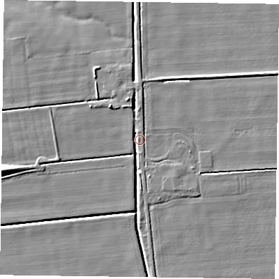 Shaded relief map of the ground around DN84JX, computed from Environment Agency LiDAR. The ground here sits at about 3 m above sea level and falls 9 m across the surrounding 800 m. Surface water reaching this point runs off ground lying to the north-north-west, 4.3 m higher.
