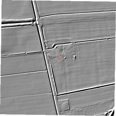 Shaded relief map of the ground around DN84JY, computed from Environment Agency LiDAR. The ground here sits at about 2 m above sea level and falls 5 m across the surrounding 800 m. Surface water reaching this point runs off ground lying to the north-north-east, 0.7 m higher.
