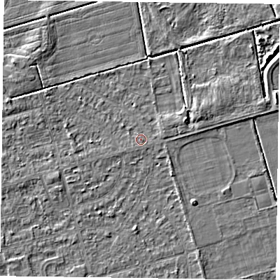 Shaded relief map of the ground around DN84NA, computed from Environment Agency LiDAR. The ground here sits at about 2 m above sea level and falls 5 m across the surrounding 800 m. Surface water reaching this point runs off ground lying to the east, 0.5 m higher.
