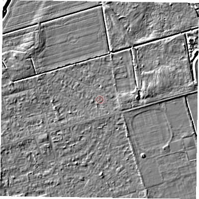 Shaded relief map of the ground around DN84NB, computed from Environment Agency LiDAR. The ground here sits at about 2 m above sea level and falls 5 m across the surrounding 800 m. Surface water reaching this point runs off ground lying to the south-east, 0.8 m higher.