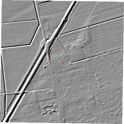 Shaded relief map of the ground around DN84NX, computed from Environment Agency LiDAR. The ground here sits at about 2 m above sea level and falls 5 m across the surrounding 800 m. Surface water reaching this point runs off ground lying to the south-west, 0.8 m higher.