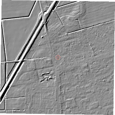 Shaded relief map of the ground around DN84PA, computed from Environment Agency LiDAR. The ground here sits at about 2 m above sea level and falls 5 m across the surrounding 800 m. Surface water reaching this point runs off ground lying to the north-west, 3.4 m higher.