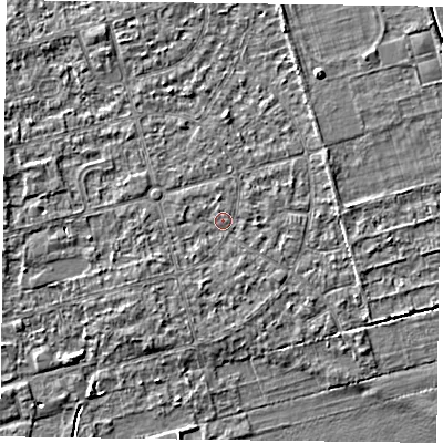 Shaded relief map of the ground around DN84QE, computed from Environment Agency LiDAR. The ground here sits at about 2 m above sea level and falls 3 m across the surrounding 800 m. Surface water reaching this point runs off ground lying to the south-south-west, 0.8 m higher.