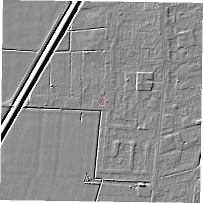 Shaded relief map of the ground around DN84SS, computed from Environment Agency LiDAR. The ground here sits at about 2 m above sea level and falls 5 m across the surrounding 800 m. Surface water reaching this point runs off ground lying to the east, 0.9 m higher.