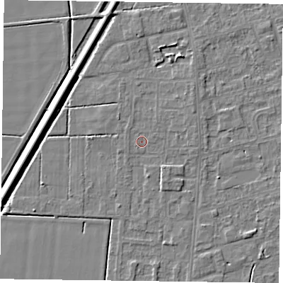 Shaded relief map of the ground around DN84TL, computed from Environment Agency LiDAR. The ground here sits at about 2 m above sea level and falls 5 m across the surrounding 800 m. Surface water reaching this point runs off ground lying to the north-north-east, 0.9 m higher.