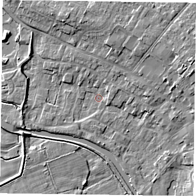 Shaded relief map of the ground around DN85AE, computed from Environment Agency LiDAR. The ground here sits at about 3 m above sea level and falls 9 m across the surrounding 800 m. Surface water reaching this point runs off ground lying to the north-east, 7.2 m higher.