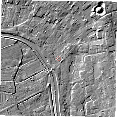 Shaded relief map of the ground around DN85DZ, computed from Environment Agency LiDAR. The ground here sits at about 3 m above sea level and falls 12 m across the surrounding 800 m. Surface water reaching this point runs off ground lying to the north-east, 11.3 m higher.