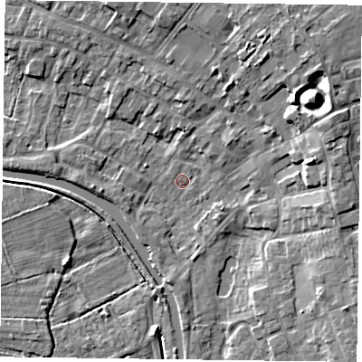 Shaded relief map of the ground around DN85EZ, computed from Environment Agency LiDAR. The ground here sits at about 3 m above sea level and falls 12 m across the surrounding 800 m. Surface water reaching this point runs off ground lying to the east-north-east, 11.3 m higher.