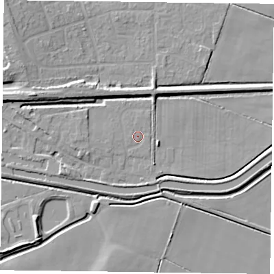 Shaded relief map of the ground around DN85GB, computed from Environment Agency LiDAR. The ground here sits at about 3 m above sea level and falls 9 m across the surrounding 800 m. Surface water reaching this point runs off ground lying to the north, 0.6 m higher.