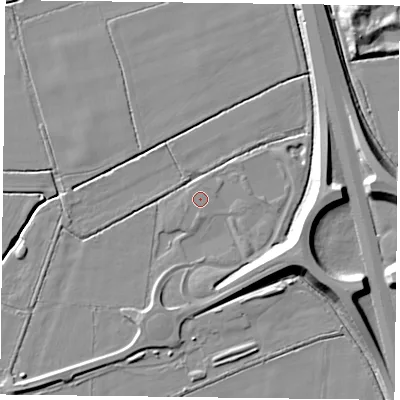 Shaded relief map of the ground around DN85GS, computed from Environment Agency LiDAR. The ground here sits at about 3 m above sea level and falls 12 m across the surrounding 800 m. The ground contributing surface water to this point lies to the south-west.