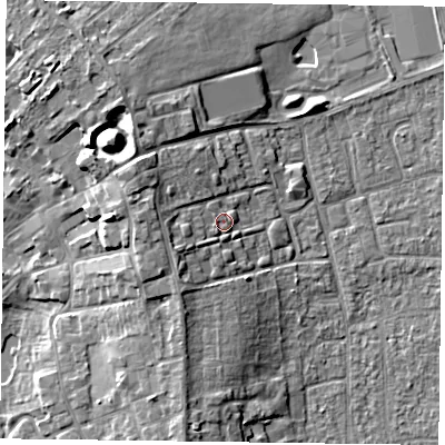 Shaded relief map of the ground around DN85HH, computed from Environment Agency LiDAR. The ground here sits at about 6 m above sea level and falls 12 m across the surrounding 800 m. Surface water reaching this point runs off ground lying to the west-south-west, 3.1 m higher.