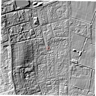 Shaded relief map of the ground around DN85HT, computed from Environment Agency LiDAR. The ground here sits at about 2 m above sea level and falls 9 m across the surrounding 800 m. Surface water reaching this point runs off ground lying to the west-south-west, 6.9 m higher.