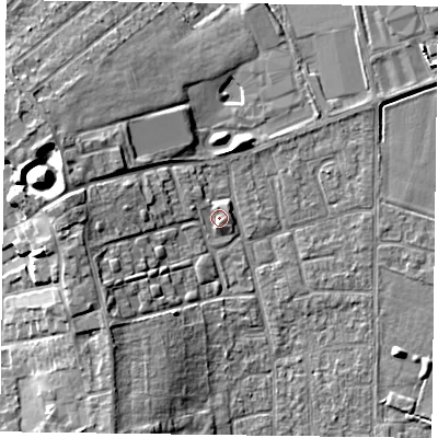 Shaded relief map of the ground around DN85HX, computed from Environment Agency LiDAR. The ground here sits at about 4 m above sea level and falls 12 m across the surrounding 800 m. Surface water reaching this point runs off ground lying to the north-west, 1.2 m higher.