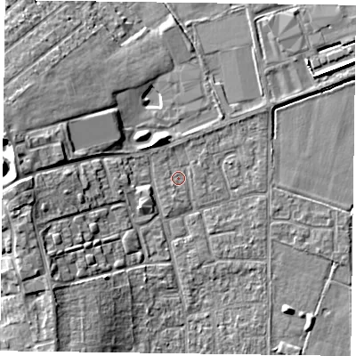 Shaded relief map of the ground around DN85JB, computed from Environment Agency LiDAR. The ground here sits at about 3 m above sea level and falls 9 m across the surrounding 800 m. Surface water reaching this point runs off ground lying to the north-west, 0.8 m higher.