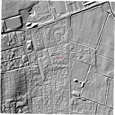 Shaded relief map of the ground around DN85JF, computed from Environment Agency LiDAR. The ground here sits at about 2 m above sea level and falls 9 m across the surrounding 800 m. Surface water reaching this point runs off ground lying to the north-west, 0.6 m higher.