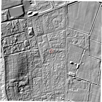 Shaded relief map of the ground around DN85JG, computed from Environment Agency LiDAR. The ground here sits at about 2 m above sea level and falls 8 m across the surrounding 800 m. Surface water reaching this point runs off ground lying to the west, 0.7 m higher.