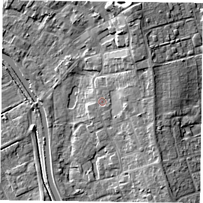 Shaded relief map of the ground around DN85LE, computed from Environment Agency LiDAR. The ground here sits at about 5 m above sea level and falls 9 m across the surrounding 800 m. Surface water reaching this point runs off ground lying to the east, 0.7 m higher.