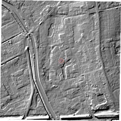 Shaded relief map of the ground around DN85LQ, computed from Environment Agency LiDAR. The ground here sits at about 4 m above sea level and falls 8 m across the surrounding 800 m. Surface water reaching this point runs off ground lying to the north-north-east, 0.7 m higher.