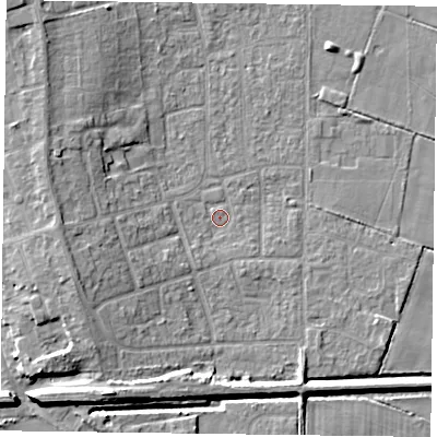 Shaded relief map of the ground around DN85NE, computed from Environment Agency LiDAR. The ground here sits at about 2 m above sea level and falls 9 m across the surrounding 800 m. Surface water reaching this point runs off ground lying to the south-south-west, 1.4 m higher.