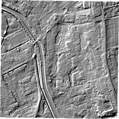 Shaded relief map of the ground around DN85NF, computed from Environment Agency LiDAR. The ground here sits at about 3 m above sea level and falls 9 m across the surrounding 800 m. Surface water reaching this point runs off ground lying to the north-north-east, 7.6 m higher.