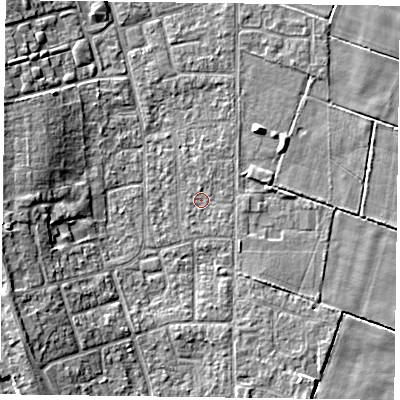 Shaded relief map of the ground around DN85PG, computed from Environment Agency LiDAR. The ground here sits at about 2 m above sea level and falls 8 m across the surrounding 800 m. Surface water reaching this point runs off ground lying to the north, 0.6 m higher.