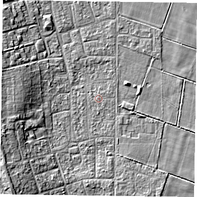 Shaded relief map of the ground around DN85PH, computed from Environment Agency LiDAR. The ground here sits at about 2 m above sea level and falls 8 m across the surrounding 800 m. Surface water reaching this point runs off ground lying to the south-west, 0.5 m higher.