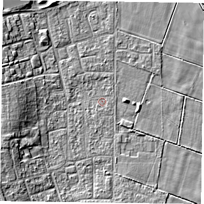 Shaded relief map of the ground around DN85PJ, computed from Environment Agency LiDAR. The ground here sits at about 2 m above sea level and falls 8 m across the surrounding 800 m. Surface water reaching this point runs off ground lying to the west-south-west, 5.9 m higher.
