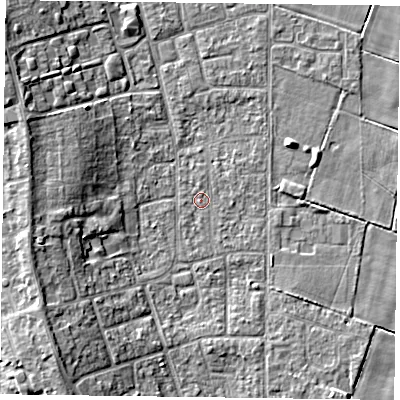 Shaded relief map of the ground around DN85PP, computed from Environment Agency LiDAR. The ground here sits at about 2 m above sea level and falls 8 m across the surrounding 800 m. Surface water reaching this point runs off ground lying to the west-south-west, 6.8 m higher.